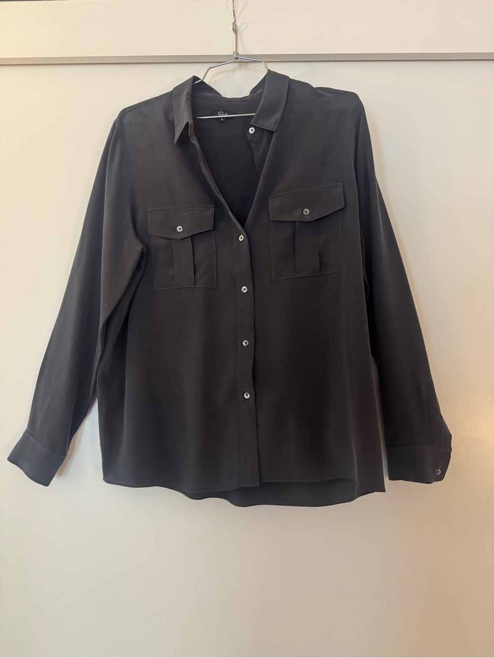 Rails Black Button-Front Silk Shirt Med